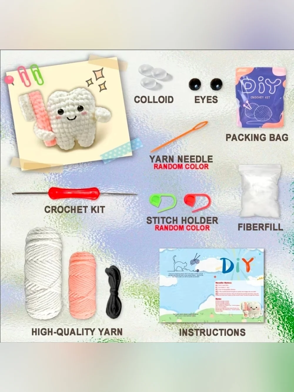 DIY Tooth & Tooth Brush Crochet For Beginners Kit All Tools Included New Sealed